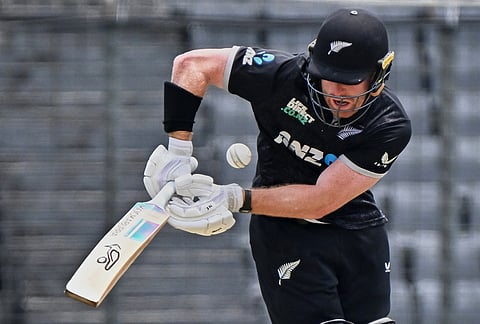 New Zealand's Nick Kelly plays a shot during the second one day international cricket match between Bangladesh and New Zealand in Mirpur, Bangladesh.
