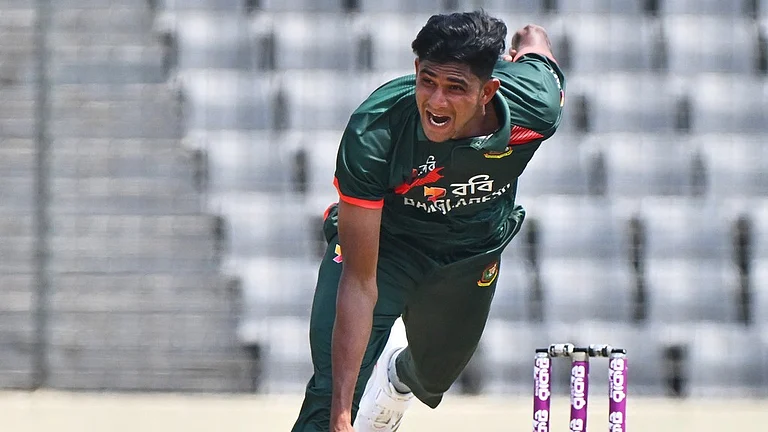Nahid Rana bowls a delivery during the second one-day international cricket match between Bangladesh and New Zealand in Mirpur. - AP/Mosaraf Hossain