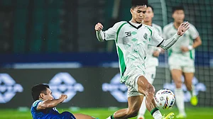 IndSuperLeague/X : Chennaiyin FC footballers in action against Mohammedan SC footballers in ISL 2025-26 clash.