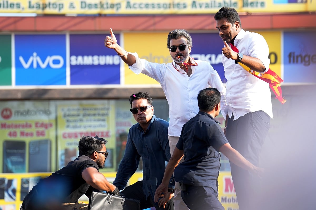 Tamilaga Vettri Kazhagam (TVK) chief and candidate from the Tiruchirappalli East constituency, Vijay, holds a roadshow ahead of the Tamil Nadu Assembly elections. - | Photo: Suresh K Pandey/OUTLOOK
