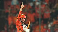 (AP Photo/Mahesh Kumar A.) : Sunrisers Hyderabad's Abhishek Sharma celebrates his century during the Indian Premier League cricket match between Sunrisers Hyderabad and Delhi Capitals in Hyderabad, India, Tuesday, April 21, 2026.