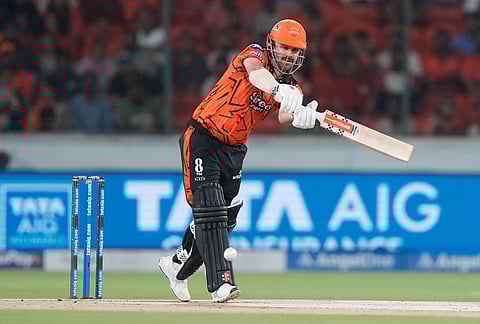 Sunrisers Hyderabad's Travis Head plays a shot during the Indian Premier League cricket match between Sunrisers Hyderabad and Delhi Capitals in Hyderabad.