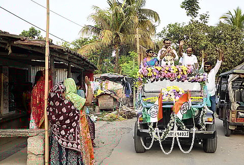 TMC candidate from Haringhata constituency, Rajib Biswas, campaigns ahead of the West Bengal Assembly elections, in Nadia.