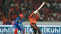 SRH Vs DC Live Cricket Score, IPL 2026: Travis Head, Abhishek Sharma Off To A Flying Start (AP Photo/Mahesh Kumar A.) : Sunrisers Hyderabad's Abhishek Sharma hits a six during the Indian Premier League cricket match between Sunrisers Hyderabad and Delhi Capitals in Hyderabad, India, Tuesday, April 21, 2026.
