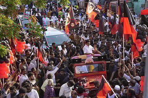 Tamil Nadu Chief Minister and DMK candidate from Kolathur constituency, MK Stalin, during a voter outreach ahead of the state Assembly elections, in Chennai,