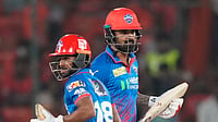 SRH Vs DC Live Cricket Score, IPL 2026: KL Rahul’s Wristy Six Lights Up Delhi Capitals’ Chase (AP Photo/Mahesh Kumar A.) : Delhi Capitals' Pathum Nissanka, left, and KL Rahul run between the wickets to score during the Indian Premier League cricket match between Sunrisers Hyderabad and Delhi Capitals in Hyderabad, India, Tuesday, April 21, 2026.