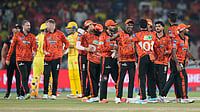 | Photo: AP/Mahesh Kumar A. : Sunrisers Hyderabad's players celebrate after won the match during the Indian Premier League cricket match against Chennai Super Kings in Hyderabad, India, Saturday, April 18, 2026.