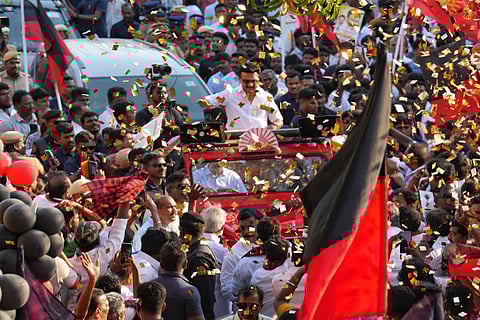 Tamil Nadu Chief Minister and DMK candidate from Kolathur constituency, MK Stalin, during a voter outreach ahead of the state Assembly elections, in Chennai.