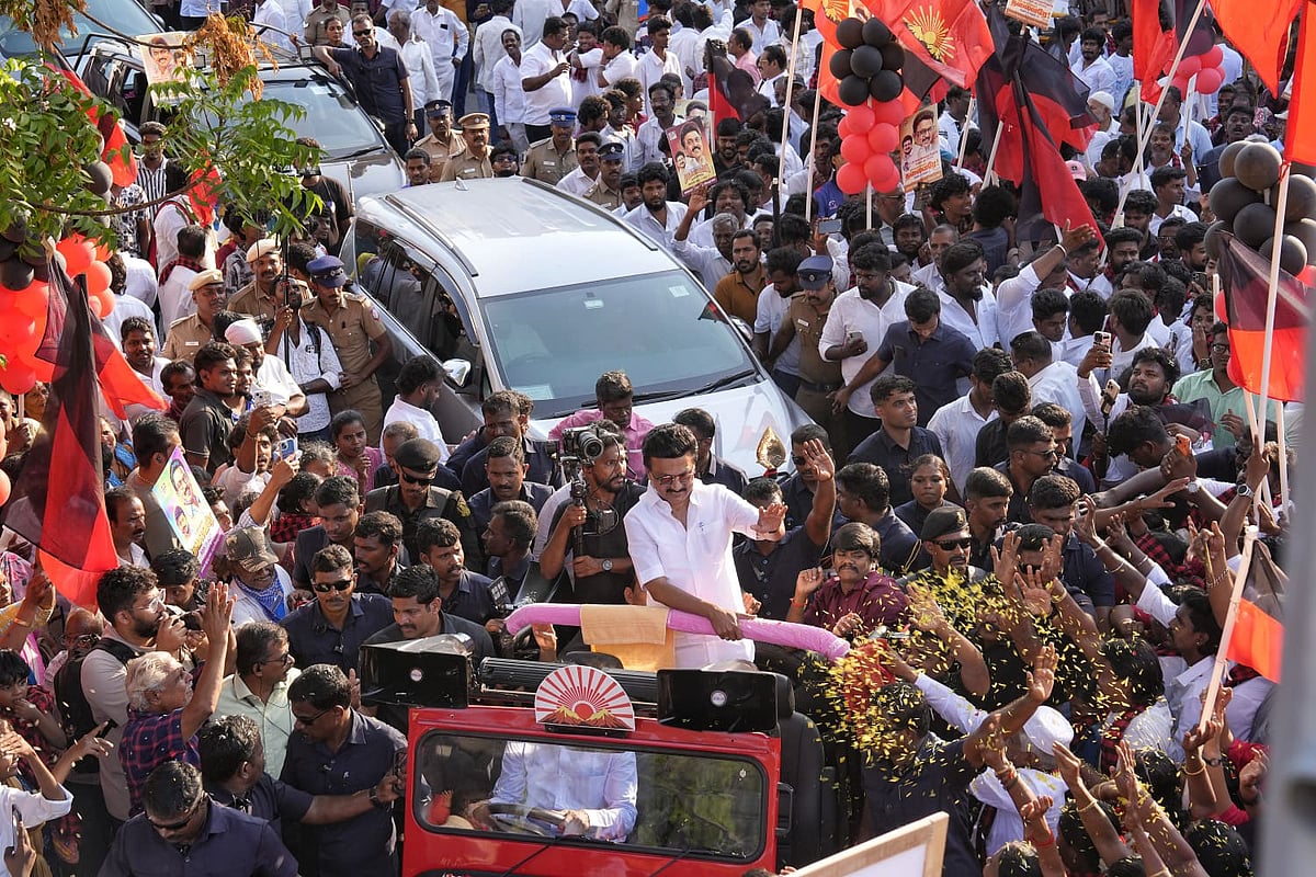Chief Minister M.K. Stalin held a roadshow in Kolathur as campaigning drew to a close ahead of the April 23 Assembly polls in Tamil Nadu -  | Photo: Suresh K Pandey/OUTLOOK