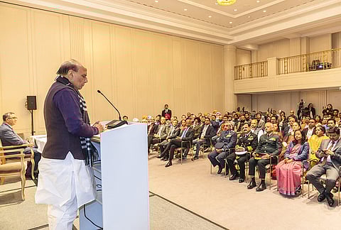 Defence Minister Rajnath Singh during an interaction event with members of Indian community in Berlin, Germany. 