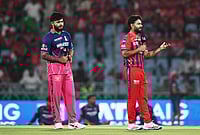 | Photo: AP : Rajasthan Royals' captain Riyan Parag, left, looks on as Lucknow Super Giants' captain Rishabh Pant talks to a commentator after losing the coin toss of the Indian Premier League cricket match between Lucknow Super Giants and Rajasthan Royals in Lucknow.