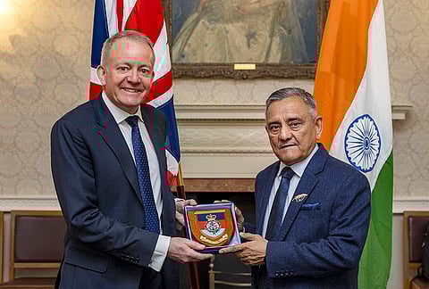 Chief of Defence Staff General Anil Chauhan during a meeting with UK Chief of the Defence Staff Air Chief Marshal Sir Richard Knighton, in United Kingdom. 