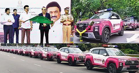 MK Stalin green-flagging the fleet of pink police cars