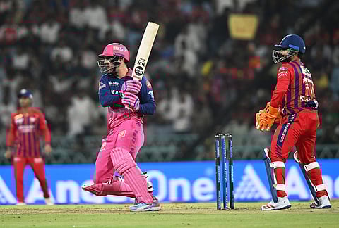 Rajasthan Royals' Donovan Ferreira plays a shot during the Indian Premier League cricket match between Lucknow Super Giants and Rajasthan Royals in Lucknow.