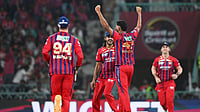 (AP Photo) : Lucknow Super Giants' Mohsin Khan, second right, celebrates with teammates the wicket of Rajasthan Royals' Shimron Hetmyer during the Indian Premier League cricket match between Lucknow Super Giants and Rajasthan Royals in Lucknow, India, Wednesday, April 22, 2026.