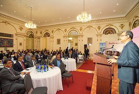 Reserve Bank of India Governor Sanjay Malhotra speaks during an interaction event at the Consulate General of India, in New York, USA. 