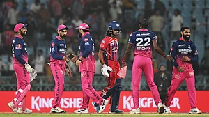 (AP Photo) : Rajasthan Royals' players celebrate after winning the Indian Premier League cricket match against Lucknow Super Giants in Lucknow, India, Wednesday, April 22, 2026