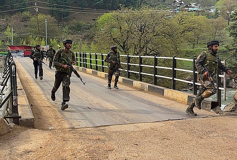 Security has been beefed up across Kashmir as the nation remembers the 26 men who were gunned down by Lashkar-e-Taiba terrorists in Baisaran meadows of Pahalgam resort on this day last year. Security personnel rush to the spot after terrorists attacked a group of tourists at Pahalgam, in Anantnag district, in this file photo dated, April 22, 2025. 