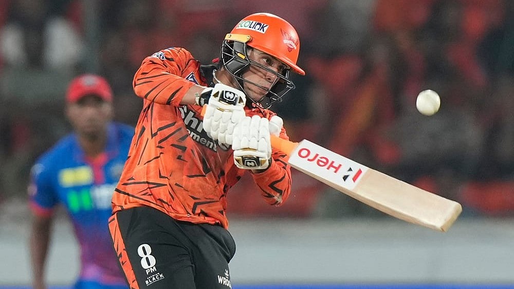 Sunrisers Hyderabad's Abhishek Sharma plays a shot during the Indian Premier League cricket match between Sunrisers Hyderabad and Delhi Capitals in Hyderabad. - | Photo: AP/Mahesh Kumar A.