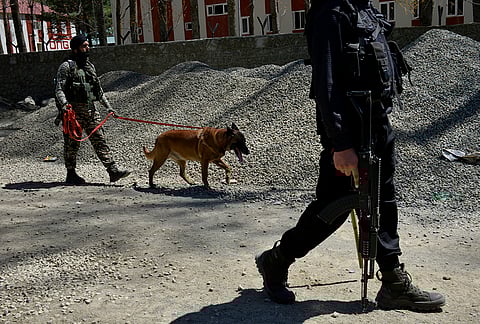 Security personnel conducting their routine check on the roadsides in Pahalgam.