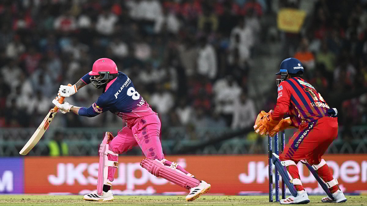 Rajasthan Royals' Ravindra Jadeja bats during the Indian Premier League cricket match between Lucknow Super Giants and Rajasthan Royals in Lucknow, India, Wednesday, April 22, 2026. - (AP Photo)