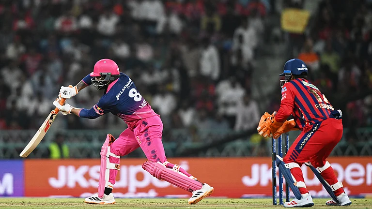 Rajasthan Royals' Ravindra Jadeja bats during the Indian Premier League cricket match between Lucknow Super Giants and Rajasthan Royals in Lucknow, India, Wednesday, April 22, 2026. - (AP Photo)