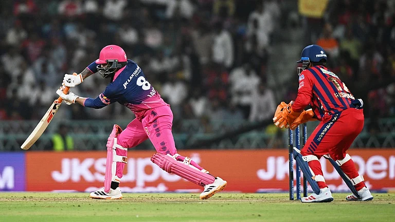 Ravindra Jadeja bats during the Indian Premier League match between Lucknow Super Giants and Rajasthan Royals in Lucknow. - AP