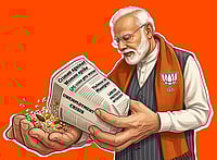 Illustration by Saahil : PM Modi bought a pack of Jhalmuri for ten rupees from a roadside vendor in Jhargram.