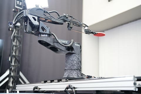 A table tennis robot built by Sony is seen in Tokyo, Dec. 2025.