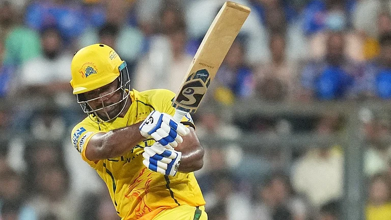 Sanju Samson plays a shot during the Indian Premier League match between Mumbai Indians and Chennai Super Kings in Mumbai. - AP/Rafiq Maqbool