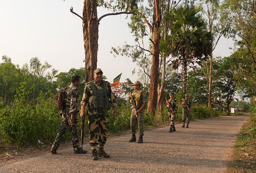 In the run-up to Bengal elections, concerns have been sounded around the heavy deployment of central armed forces across the state. With around 2.4 lakh personnel deployed, a number claimed to be unprecedented in the history of the state, forces were seen heavily patrolling the constituencies going into polls in Phase 1. - | Photo: Sandipan Chatterjee/Outlook