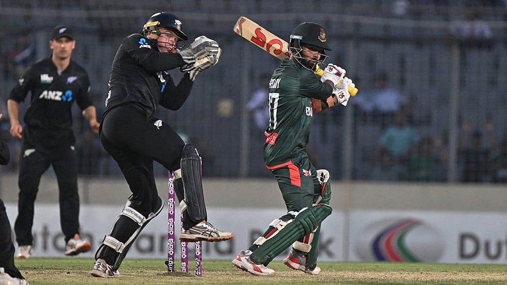 Bangladesh's Tawhid Hridoy plays a shot during the second one day international cricket match between Bangladesh and New Zealand in Mirpur, Bangladesh. - | Photo: AP/Mosaraf Hossain