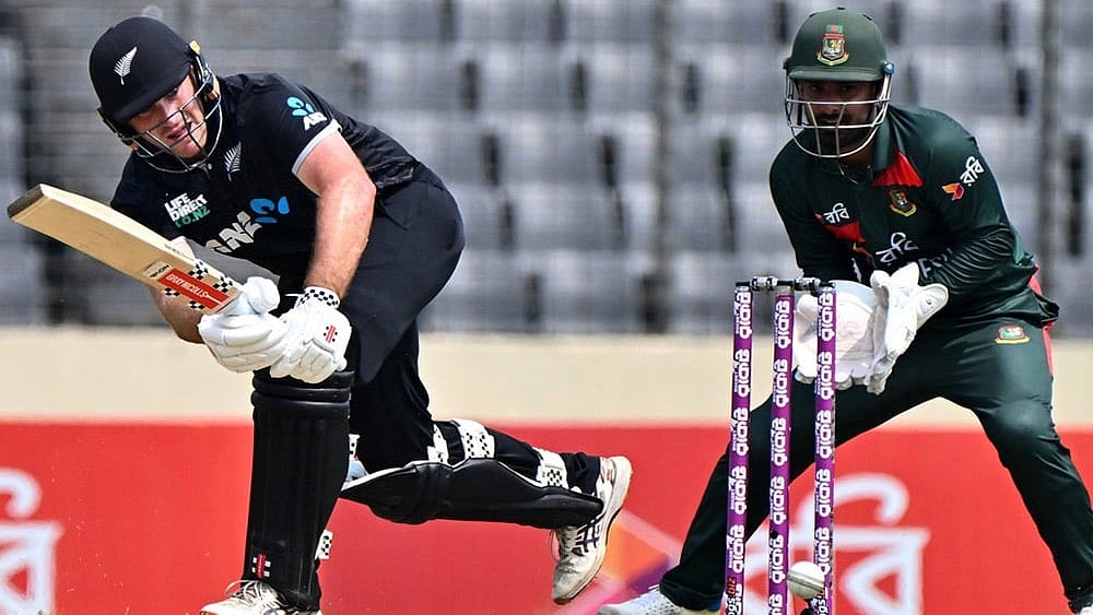 New Zealand's Dean Foxcroft plays a shot during the second one day international cricket match between Bangladesh and New Zealand in Mirpur, Bangladesh. - | Photo: AP/Mosaraf Hossain