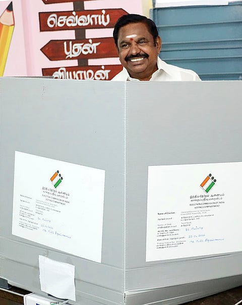 AIADMK General Secretary and party candidate for Edappadi constituency, Edappadi K Palaniswami, casts his vote for the Tamil Nadu Assembly elections, in Salem.