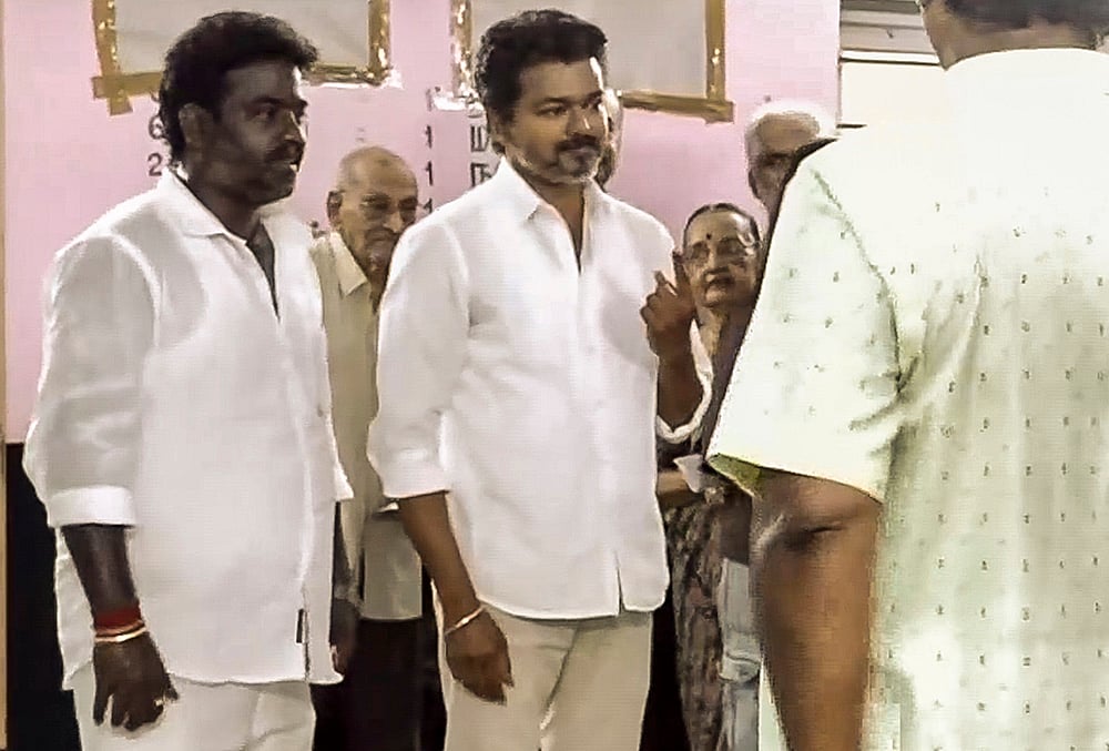 Tamilaga Vettri Kazhagam (TVK) chief and candidate VIJAY casts vote
