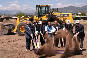 | Photo: AP/Damian Dovarganes : Officials break ground for the new Knight Riders Cricket Field, which will serve as the Los Angeles Knight Riders' official home field for 2026 and later host cricket at the LA 2028 Olympics, at the Pomona Fairplex in Pomona, California.