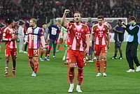 | Photo: AP/Martin Meissner : Bayern's Harry Kane celebrates after the German Soccer Cup semifinal match between Bayer Leverkusen and Bayern Munich in Leverkusen, Germany.