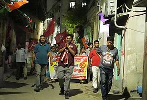 | Photo: Sandipan Chatterjee/Outlook : 37-year-old CPI(M) candidate from Dumdum Constituency, Mayukh Biswas, during his campaign rounds.