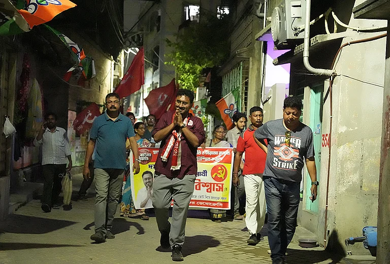 37-year-old CPI(M) candidate from Dumdum Constituency, Mayukh Biswas, during his campaign rounds. - | Photo: Sandipan Chatterjee/Outlook