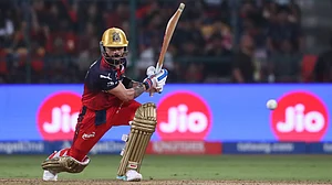 | Photo: AP : Royal Challengers Bengaluru's Virat Kohli plays a shot during the Indian Premier League cricket match between Royal Challengers Bengaluru and Gujarat Titans in Bengaluru, India, Friday, April 24, 2026.