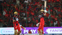 RCB Vs GT Highlights, IPL 2026: Virat Kohli, Devdutt Padikkal Power Royal Challengers Bengaluru To Five-Wicket Win (AP Photo) : Royal Challengers Bengaluru's Devdutt Padikkal celebrates his fifty runs as batting partner Virat Kohli looks during the Indian Premier League cricket match between Royal Challengers Bengaluru and Gujarat Titans in Bengaluru, India, Friday, April 24, 2026.