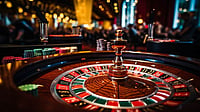 Close-up of a roulette wheel in a luxury casino