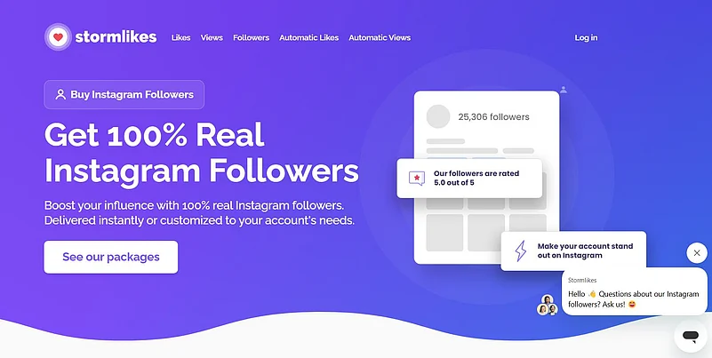 Stormlikes homepage for real Instagram followers