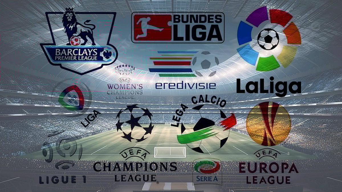 Logos of major European football leagues and UEFA tournaments