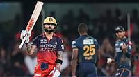 IPL/X : Virat Kohli celebrates after scoring fifty against Gujarat Titans in IPL 2026 at M Chinnaswamy Stadium in Bengaluru. 