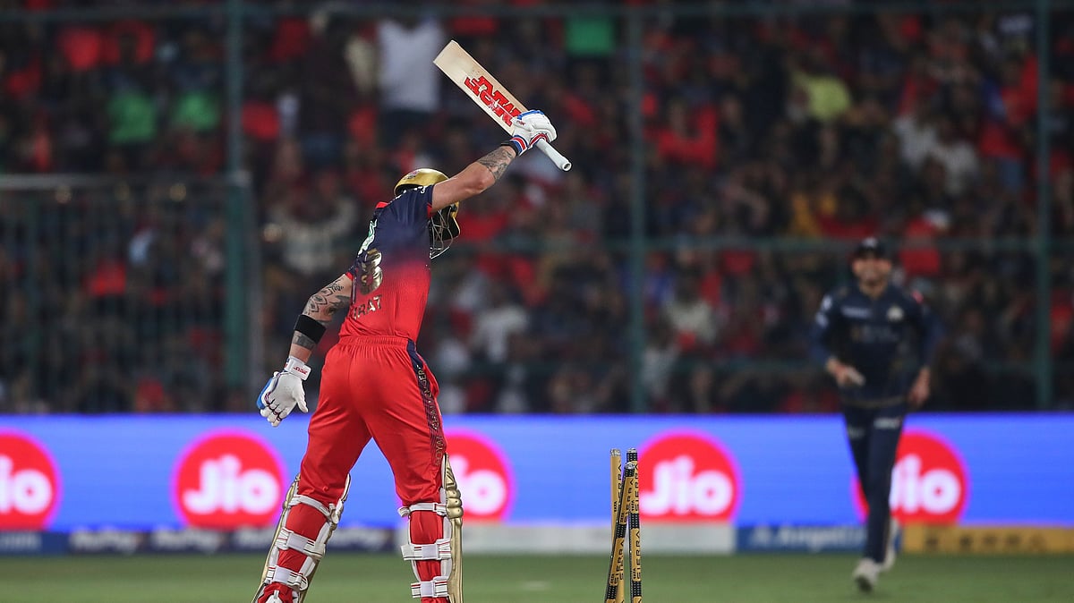 Royal Challengers Bengaluru's Virat Kohli reacts after losing his wicket during the Indian Premier League cricket match between Royal Challengers Bengaluru and Gujarat Titans in Bengaluru, India, Friday, April 24, 2026. - (AP Photo)