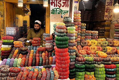 Because the production has halved and there is no demand for bangles in the market, the inventory is piling up.  