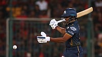 RCB Vs GT Live Score, IPL 2026: Sai Sudharsan Falls After Brilliant Century (AP Photo) : Gujarat Titans' Sai Sudharsan plays a shot during the Indian Premier League cricket match between Royal Challengers Bengaluru and Gujarat Titans in Bengaluru, India, Friday, April 24, 2026.