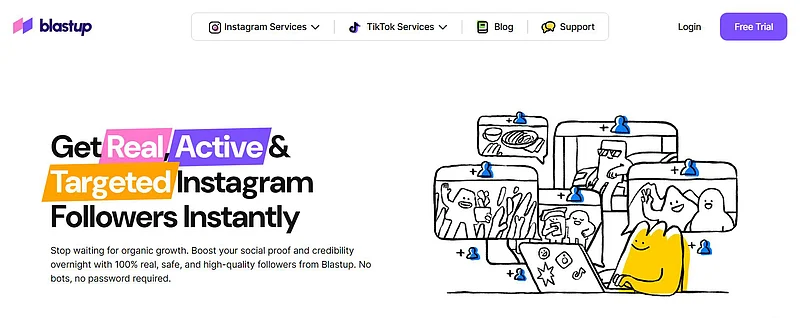 Blastup homepage for buying Instagram followers