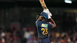 IPL/X : Sai Sudharsan in action against RCB in M Chinnaswamy Stadium in Bengaluru.